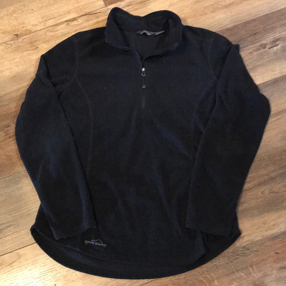 Eddie Bauer Black Microfleece Quarter-Zip Pullover Jacket